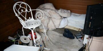 Shed with chair and bedding
