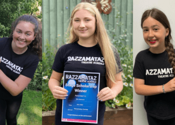 Three of the Razzamataz 2021 scholarship winners holding their certificates