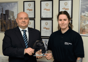 Award winner Courteney Thompson with Gary Hodgkison, JTL learner assessment manager for the northern region