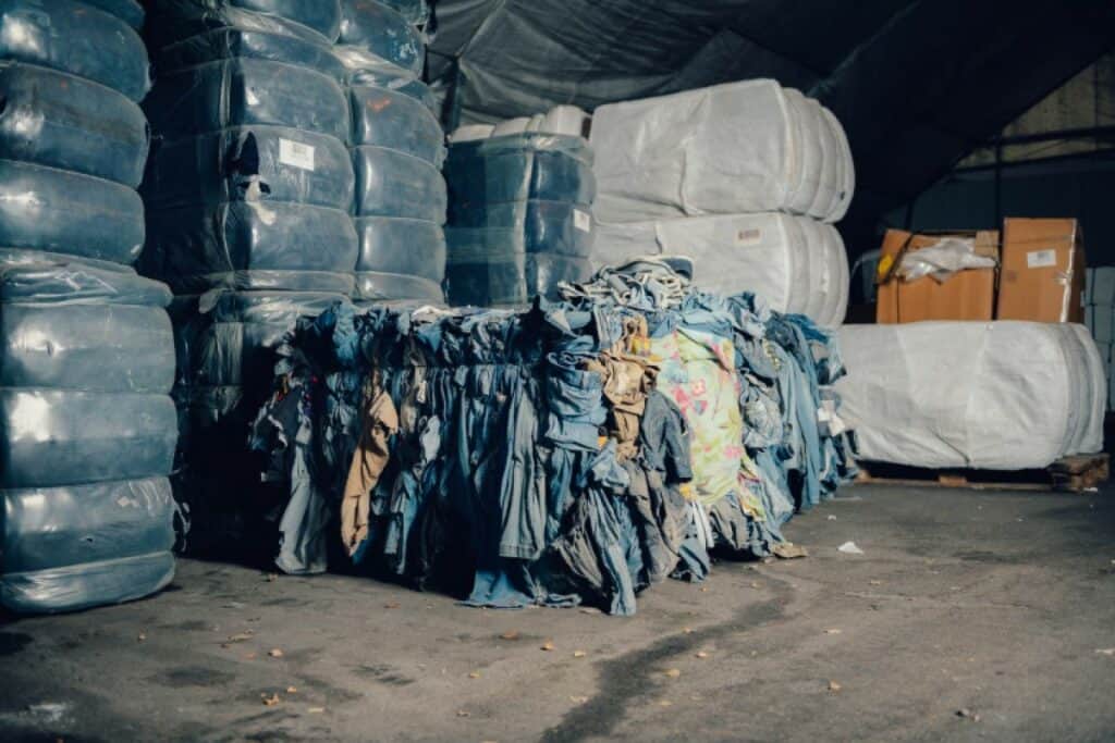 A bale of discarded jeans at James Cropper
