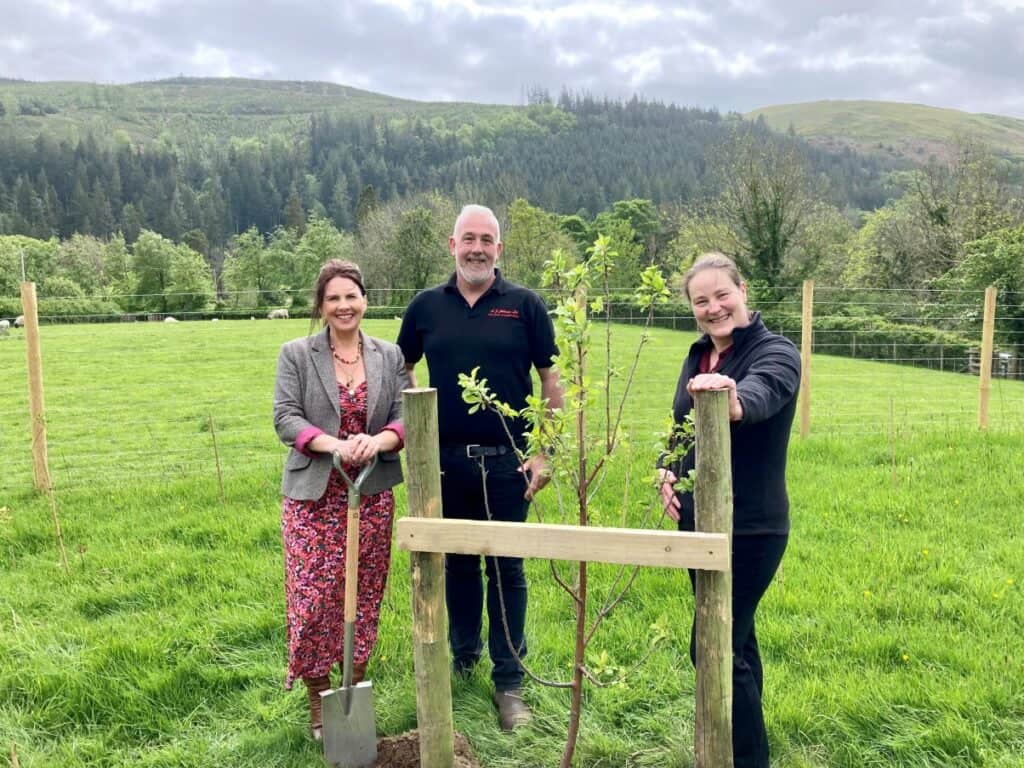 Trudy Harrison (Copeland MP), Mike Johnson (Leader of Allerdale Borough Council) and Di Parums (owner of Bassenthwaite Lake Station), in the Queen’s Green Canopy