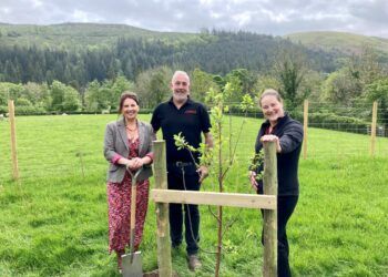 Trudy Harrison (Copeland MP), Mike Johnson (Leader of Allerdale Borough Council) and Di Parums (owner of Bassenthwaite Lake Station), in the Queen’s Green Canopy