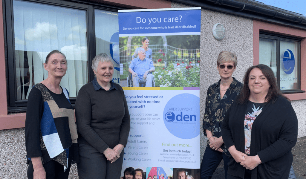 Left to right: Cairn Murray, Carer Support Eden’s new Adult carer Support Coordinator, Helen Russell, Carer Support Cumbria Support Worker for Young and Adult Crers, Heather Westman and Chrissie Chambers, Carer Support Eden's new Carer Health Coordinators