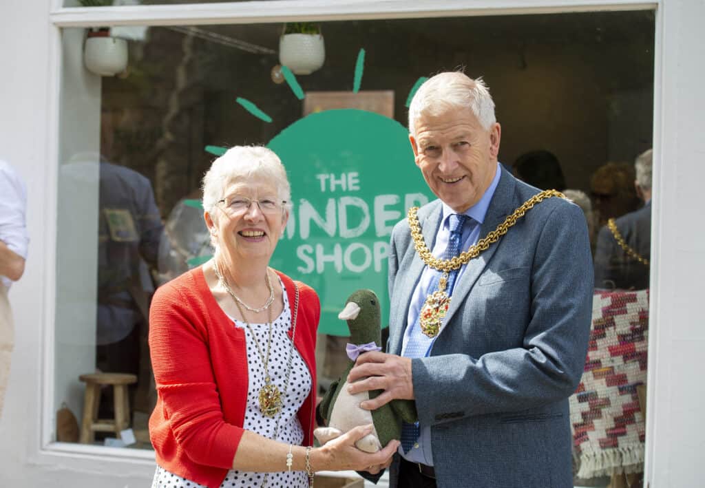 The Kinder Shop brought to you by The Cumberland on Paternoster road in Carlisle. Pay by kindness donating time to local projects. Carlisle Mayor and Mayoress Mike and Anne Mitchelson 22nd June 2022 Photograph Jonathan Becker
