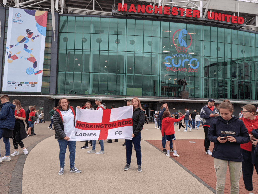 Laura Miller and Rebecca Scott flying the team's flag at the Euros
