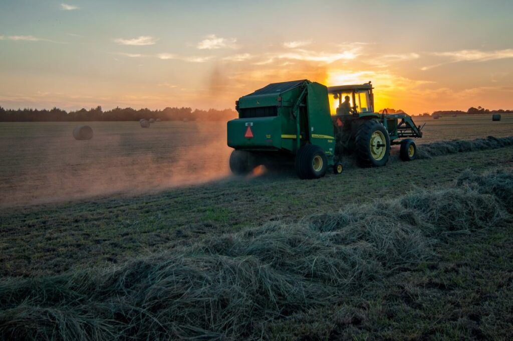 tractor in sunset