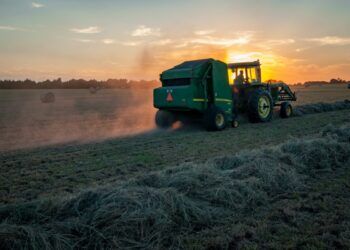 tractor in sunset